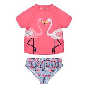 Toddler Girls Flamingo Rashgaurd Two-Piece Set